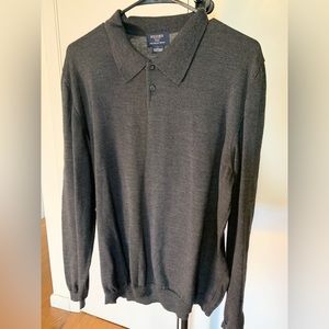Brooks Long-Sleeve Polo Shirt, L, Fine Italian Merino Wool